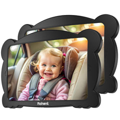 Rohent adjustable 360° baby car mirror offers a wide dual view for keeping two rear-facing infants in sight.