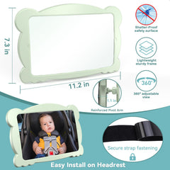 Rohent baby mirror headrest attachment shows tool-free, quick install for most cars