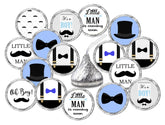 RokAPary 324 Little Man kisses labels in blue on party decor for baby shower favors