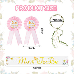 ROLYTA Wildflower mom-to-be pin paired with the sash for a coordinated maternity look.