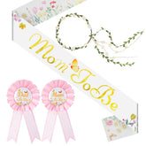 ROLYTA Wildflower mom-to-be sash in satin with gold embossing for elegant photo moments.