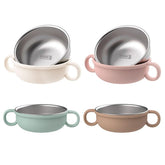 Rommeka baby bowl with stainless steel and handle for easy gripping during meals.