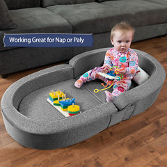 RONBEI toddler travel bed in bed mode offers secure rest on the go.