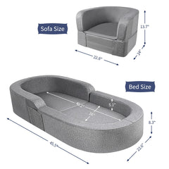 RONBEI toddler travel bed in sofa mode doubles as a cozy seating space.