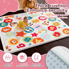 RONGFA play mat shows 1.3-inch memory foam padding for cushioned play.