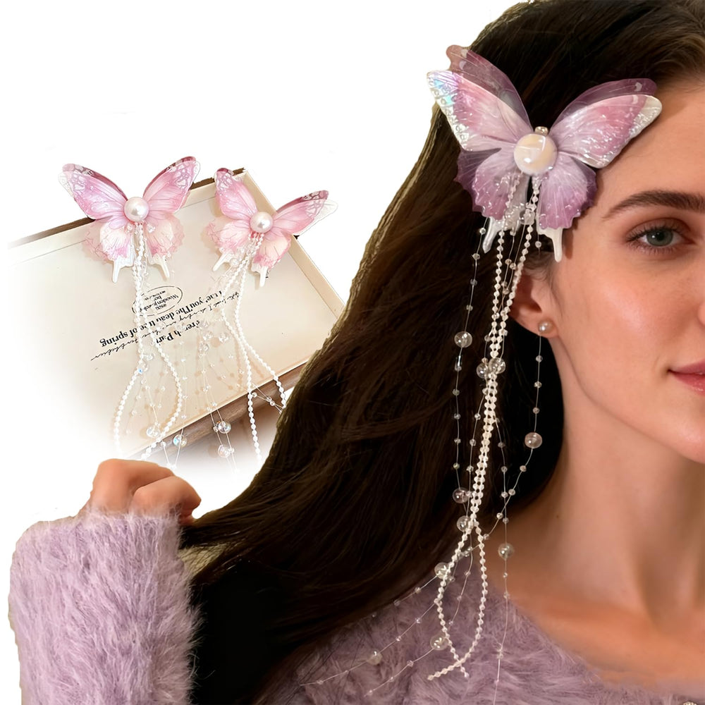 Ronlor butterfly tassel hair clip pair in purple adds dreamy charm to any hairstyle.