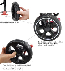 ROODO easy tool-free installation demonstrates quick wheel swap.