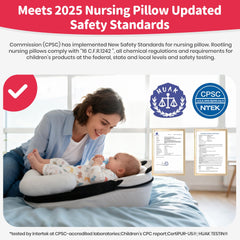 Rootling safe adjustable support cushions baby's head and neck during feeds.