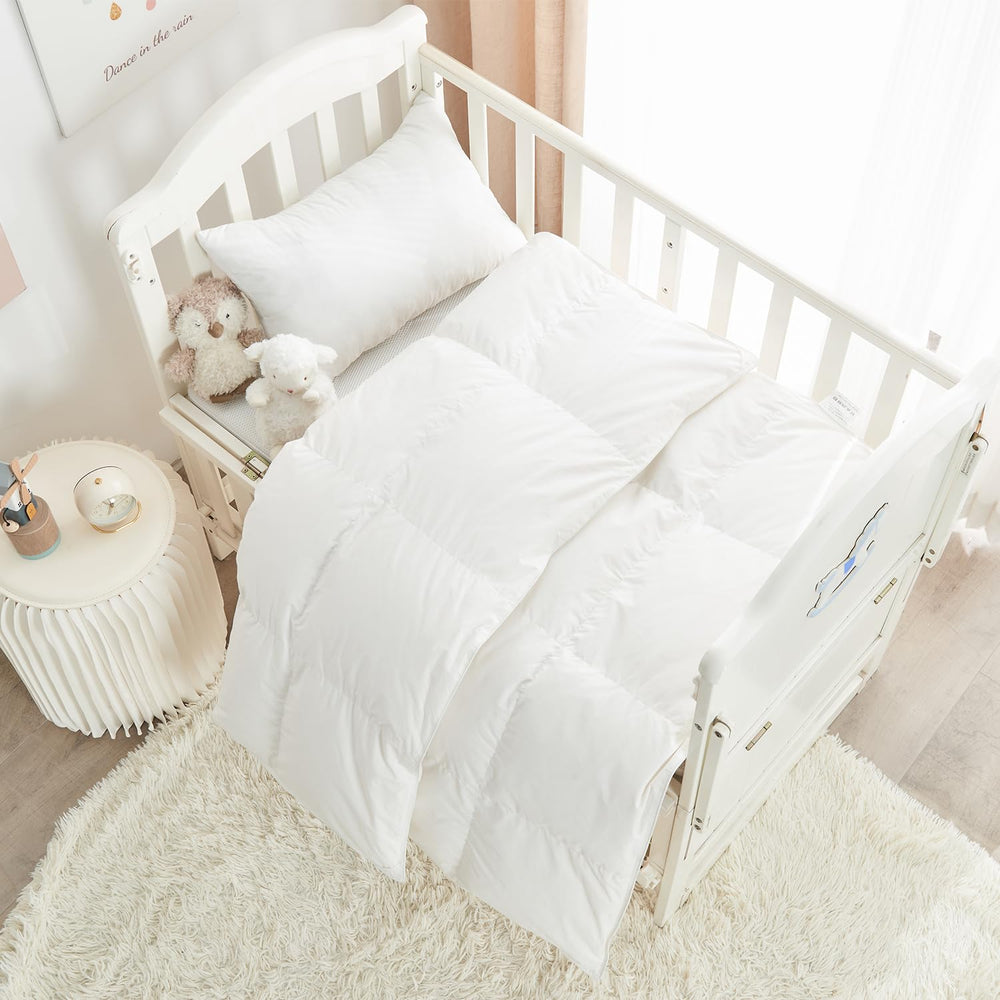 ROSE FEATHER toddler travel goose down comforter on crib bed for warmth