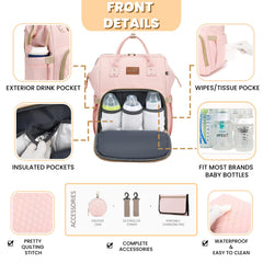 ROSEGIN pink diaper bag interior with organized pockets for easy packing