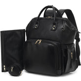 ROSEGIN premium vegan leather diaper backpack front view with spacious 30L capacity and organized pockets.