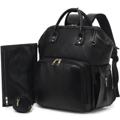 ROSEGIN premium vegan leather diaper backpack front view with spacious 30L capacity and organized pockets.