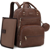 ROSEGIN premium vegan leather diaper bag backpack with foldable changing pad for quick changes.