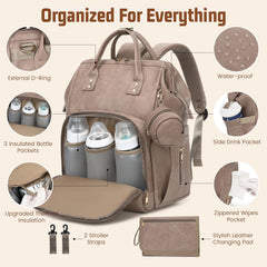 ROSEGIN bag with insulated bottle holders keeps bottles ready during outings.