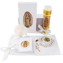 Rotel baptism candle set: five-piece kit displayed for sacred ceremonies.