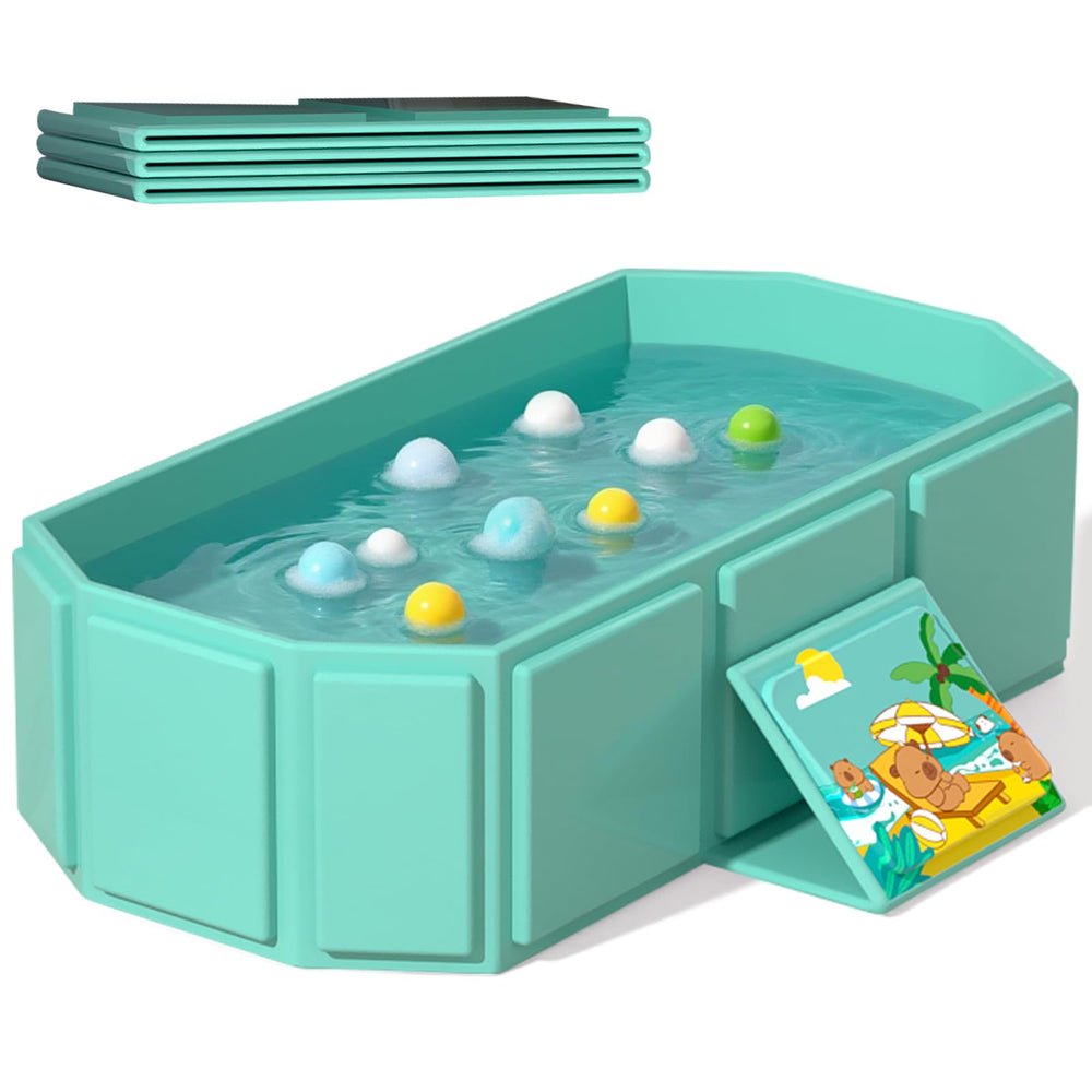 ROUSKEY portable folding bath tub assembled; roomy space for newborns to toddlers during bath time.