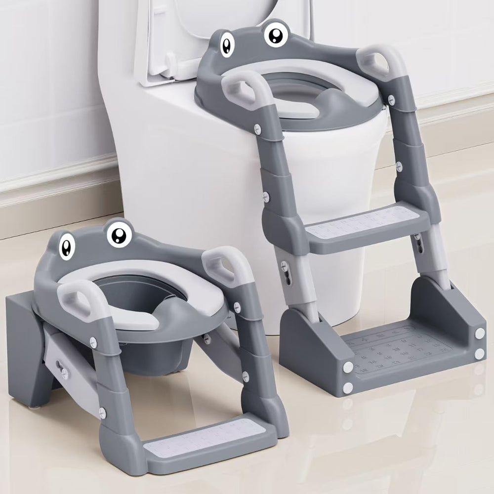 ROUTTOON 2-in-1 potty seat with steps provides a secure learning platform for toddlers.