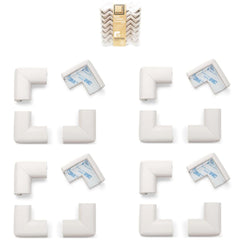Roving Cove HeftyFit corner protector on oyster white corners protects children from sharp edges and bumps