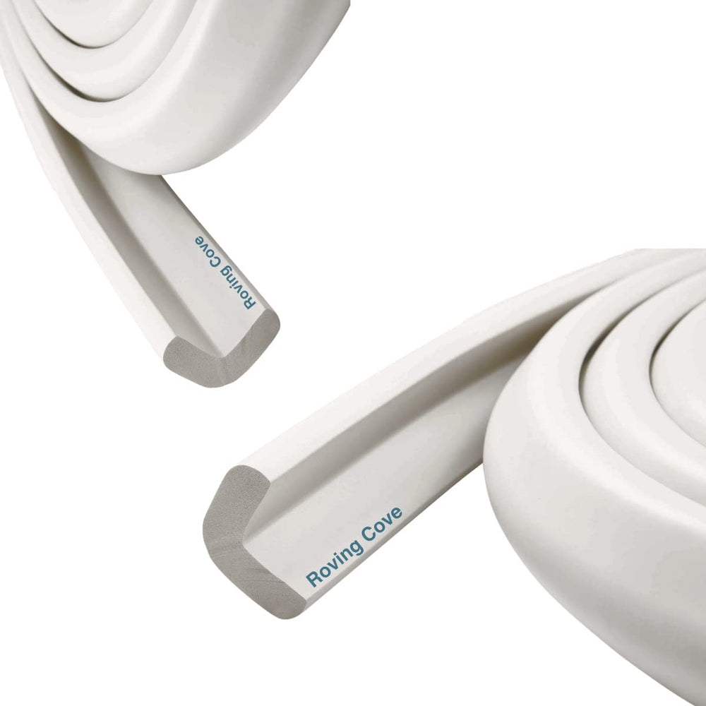 Roving Cove HeftyFit edge protector on a 12ft strip guarding furniture corners.