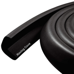 Roving Cove HeftyFit edge protector onyx black guarding a furniture edge against bumps