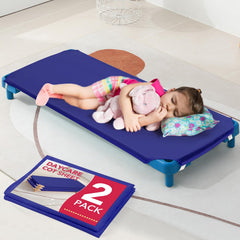 RowinsyDD blue daycare cot sheet with 4-corner elastic for secure fit.