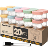 RowinsyDD glass 4oz baby food containers set with leakproof lids in a neat display