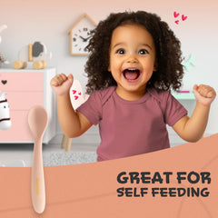RoyalTots baby led weaning pink spoon enables independent feeding