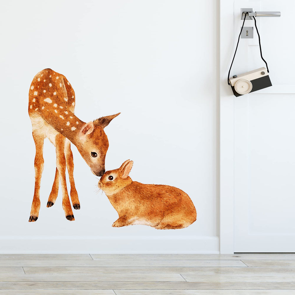 RoyoLam deer and rabbit decal on wall for nursery decor and playful mood