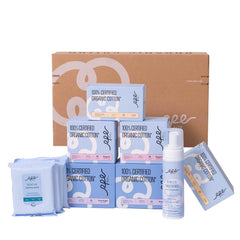 RPE Life feminine care bundle pads in three sizes for all flow days.