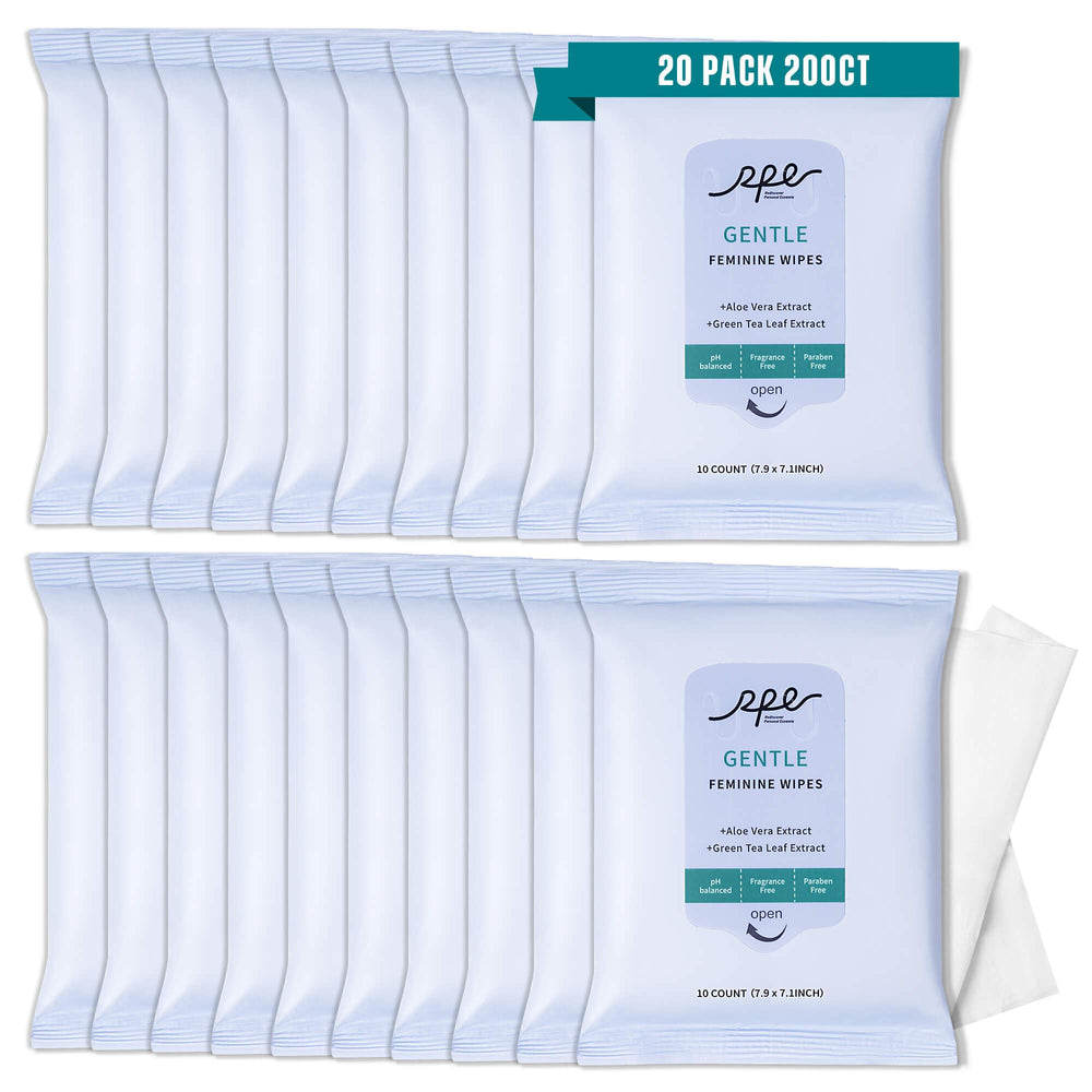 RPE Life large feminine wipes in sealed pack for on-the-go refreshment