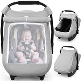Rquite car seat cover with soft muslin cotton for breathable baby comfort.
