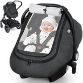 Rquite car seat cover with weatherproof outer protects baby from wind.