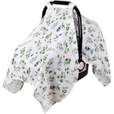 Rquite leaf-print car seat cover providing breathable sun protection for babies