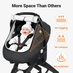 Rquite unique canopy shape keeps space safe away from baby's face.