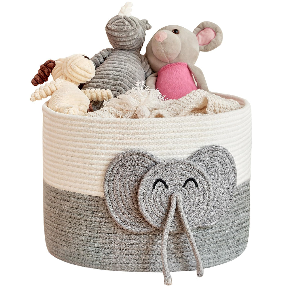 R RUNKA elephant large basket front view for toy storage and organization.