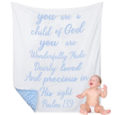 Rtteri baby Bible verse blanket in blue and white, plush and ready for swaddling