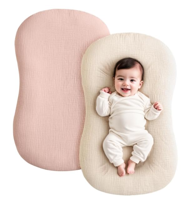 Runhike lounger cover for Snuggle Me in pink and wheat, breathable cotton and easy-care