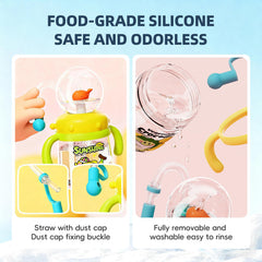 RUNSUNTUN Comobebe Whale Fountain Cup open lid demonstrating easy filling