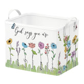 Runtoo Bible verse floral nursery basket decorates the room while organizing toys.