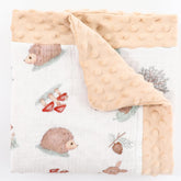 Runzhuoyang baby blanket front view with soft cotton muslin in warm beige for newborn comfort