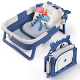 RURING crab-blue baby bathtub foldable design for space-saving travel use.