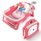 RURING Bear Pink baby bathtub folded for compact storage and travel.