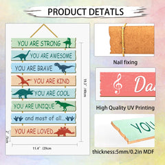 Rutiyoka dino wall decor for boys' room hanging-ready wood signs.