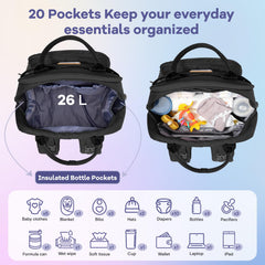 RUVALINO diaper bag backpack with insulated pockets to keep bottles at the right temperature