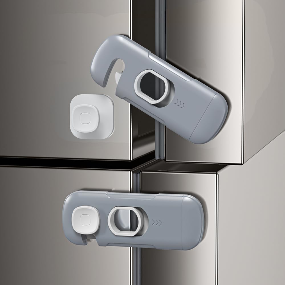 Ruzofo 10-pack fridge lock with adhesive secures a fridge door safely.
