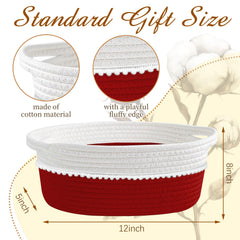 RVEAFA dual-tone red white basket with plush trim enhances holiday decor