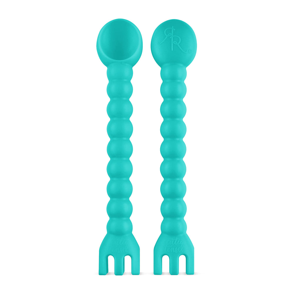 Ryan & Rose Cutie Tensil spoon and fork in turquoise for easy self-feeding
