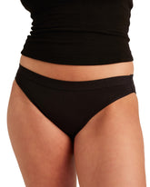 Saalt Cotton Bikini period underwear front view in Volcanic Black offering reliable protection.