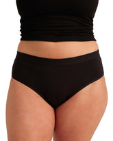 Saalt EveryWear Cotton Brief Volcanic Black, full view showing mid-rise, full coverage.