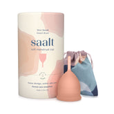 Saalt Soft Menstrual Cup desert blush small close-up for all-day comfort.